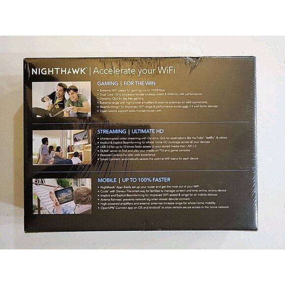 NETGEAR Nighthawk AC1900 Smart WiFi Router R7000 Dual Core Processor 1GHz NEW - Picture 2 of 6